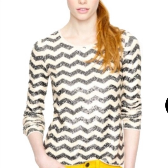 J. Crew Tops - J. Crew Zip Zap Sequin White Cream and Black Top Size M Retail $138